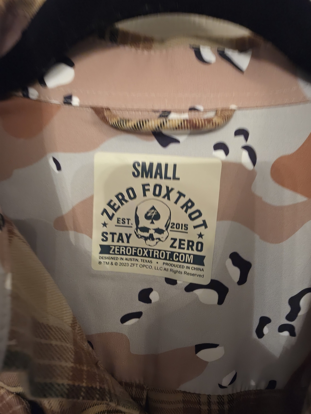 Zero Foxtrot Women's Camo Print Top - Small - Brown/Tan/White
